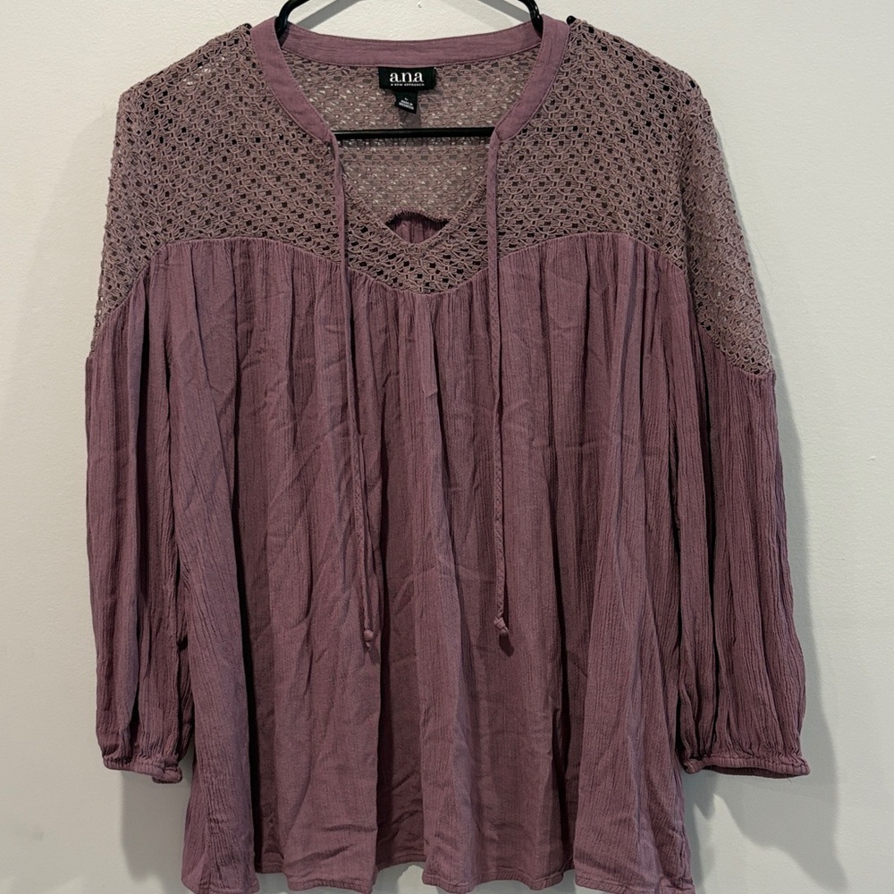 a.n.a Women's Dusty Rose Blouse with Lace Accents